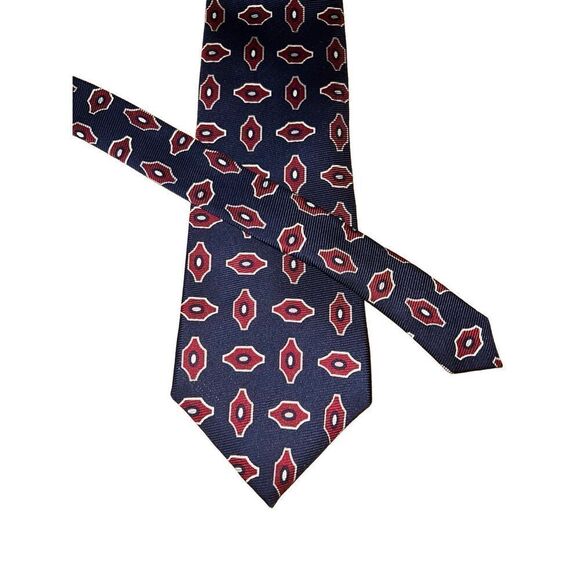 Burberry London Vintage Navy & Red Geometric Handmade 100% Silk Tie - Picture 1 of 6
